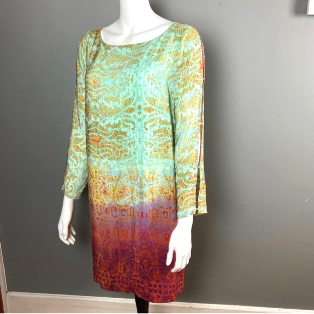 Anthropologie Maeve Cleome Silk Dress Long Sleeve Shift Anthropologie